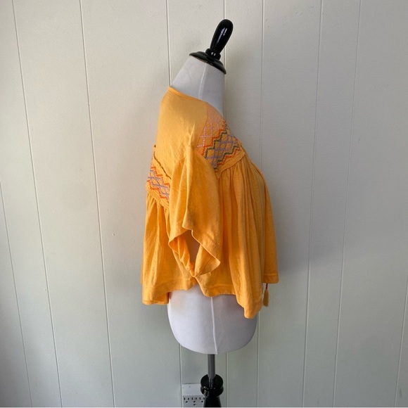 Free People Womens Market Embroidery Trim Tassel Tie V-Neck Tee Carrot Orange XS - Picture 7 of 15